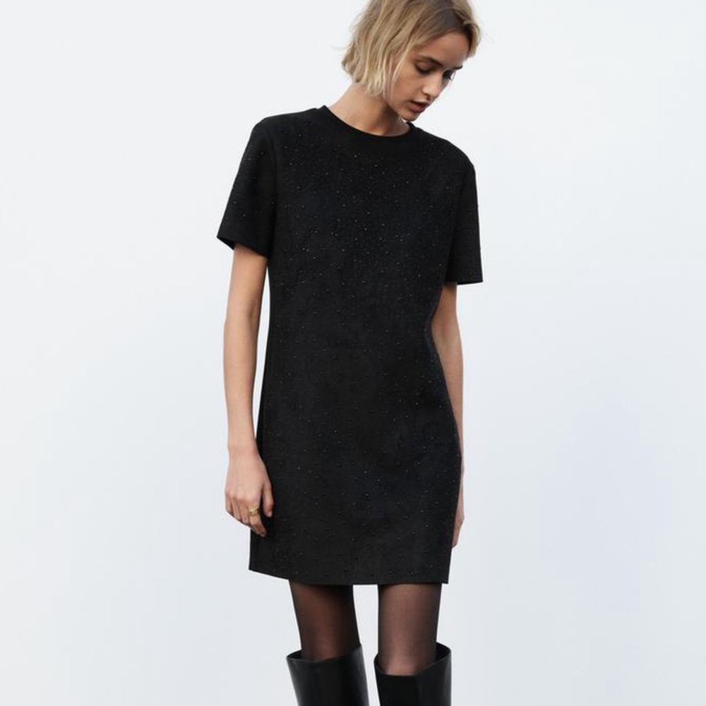 Zara Rhinestone Faux Suede Dress